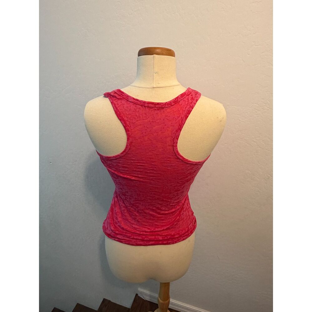 Pink Burnout Racerback Tank Top, Size Medium, Silver Script Logo - Picture 2 of 3